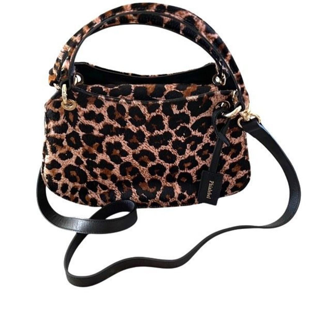 Phialebel Womens Leopard Faux Fur Double Handle Crossbody Bag Multicolor